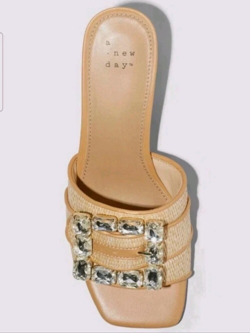 New w/Tags A New Day Kathleen Embellished Rafia Buckle Block Heel Mule Sandals - Picture 3 of 5
